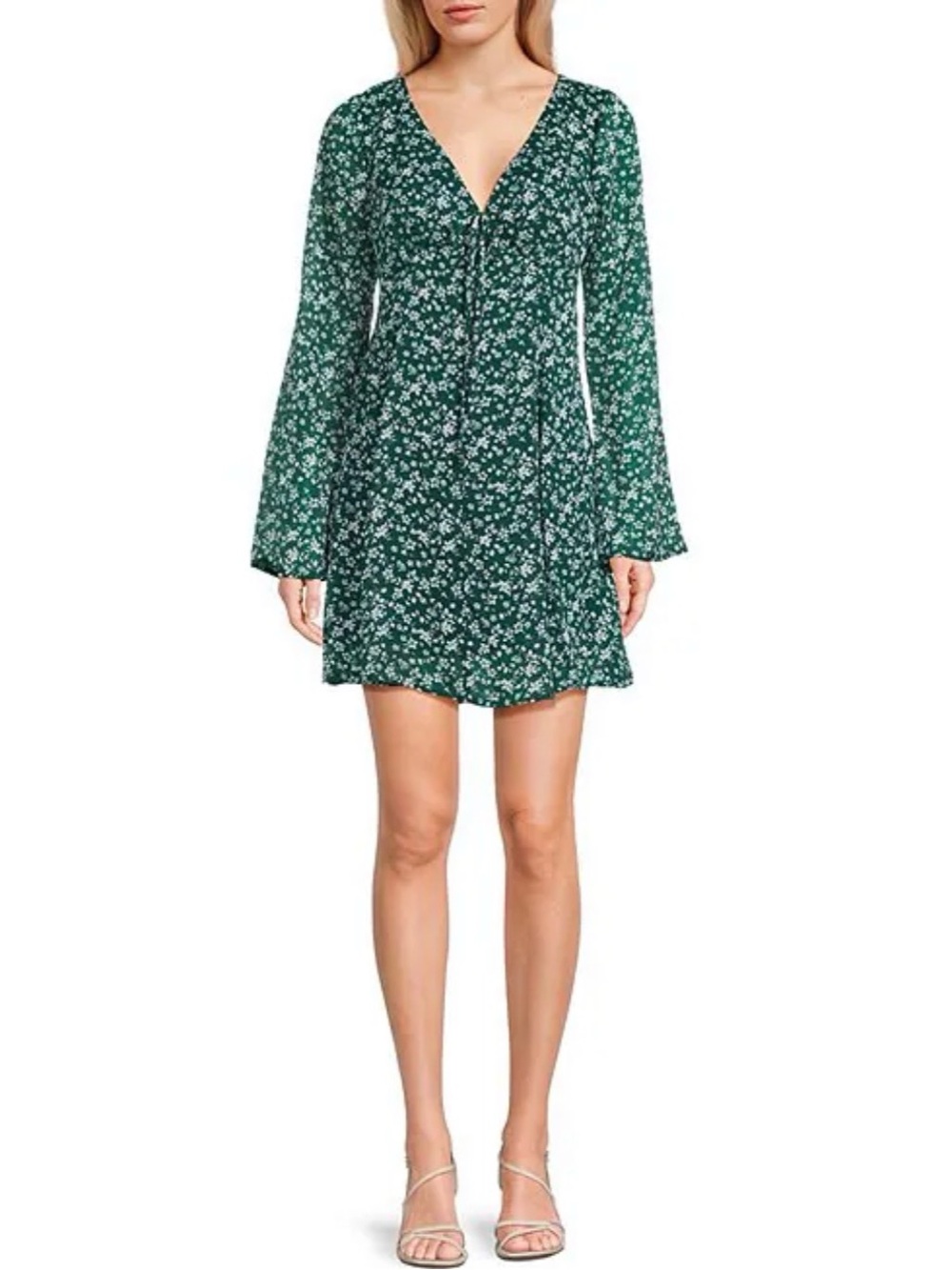 Copper Key Green Floral V-Neck Mini Dress